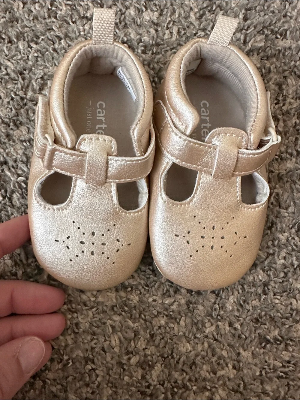12-18M Carter's Metallic Champagne T-Strap Baby Mary Jane Shoes